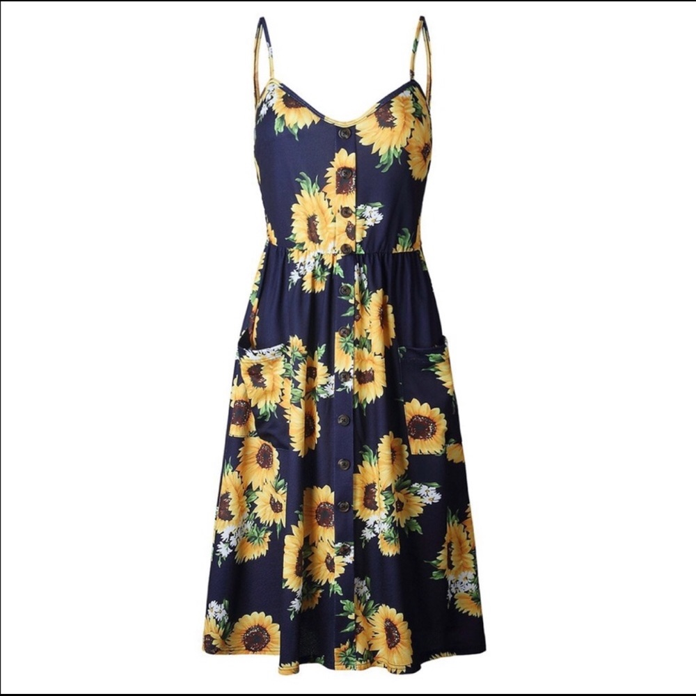 NEW Navy/Yellow Sunflower Print Sundress - Picture 2 of 10